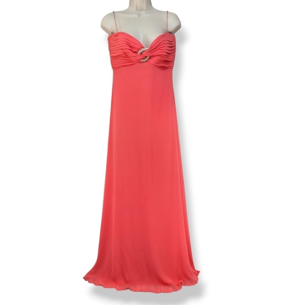 Tadashi by Tadashi Shoji Coral Pink Silk Prom Dress Formal Evening Gown Size 6